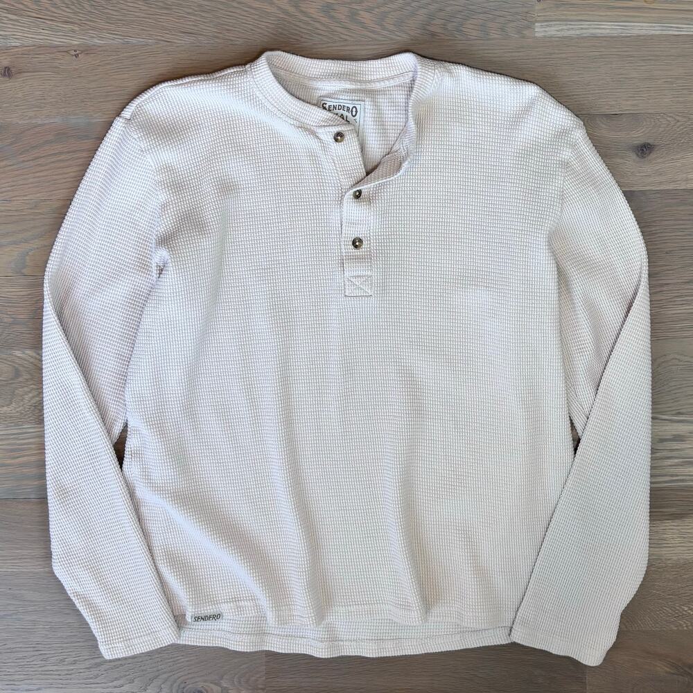 Sendero Provisions Maverick Waffle Henley Thermal Vintage White Mens Size Large